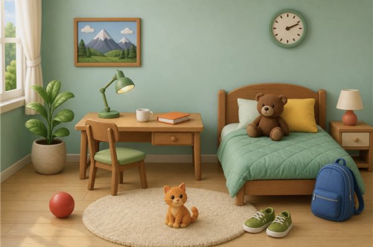 Căn phòng có nhiều đồ vật để tìm