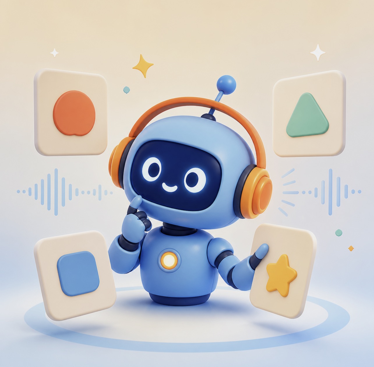 Robot hoạt hình đang nghe và lựa chọn hình ảnh